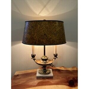 Stiffel Brass French Bouillotte Aladdin Style 2-Light Table Lamp 27" Vintage